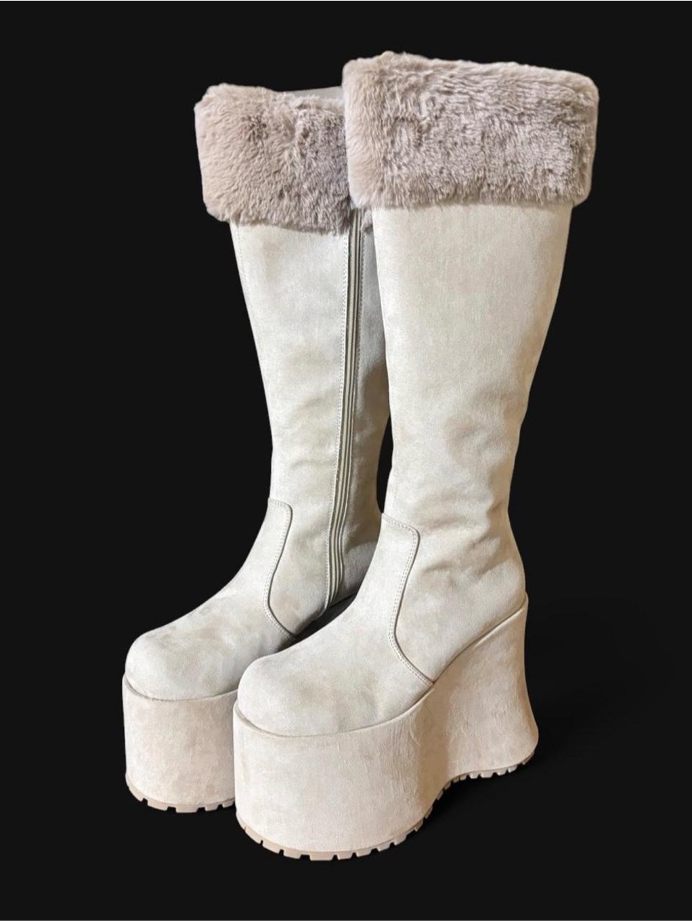 Club Exx Faux Suede Fur Knee High Platform Sandstorm Babe Boots Light Brown 9